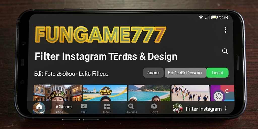 Tampilan antarmuka FUNGAME777 dengan berbagai filter menarik dan efek.