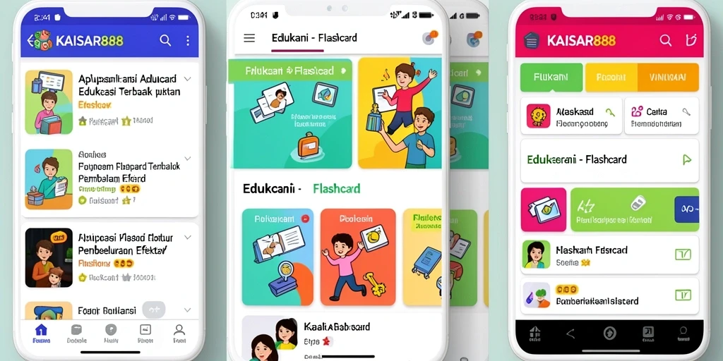 Tampilan antarmuka aplikasi flashcard KAISAR888 yang interaktif dan menarik.