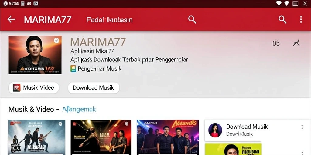 Tampilan antarmuka MARIMA77 untuk aplikasi Download Musik yang user-friendly.