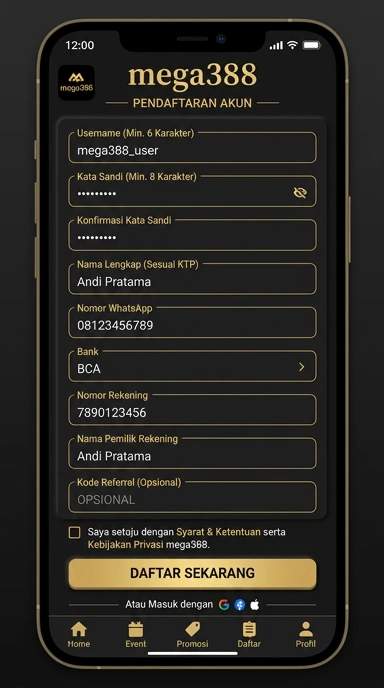 Registrasi Akun Mega388 untuk Pengguna Android